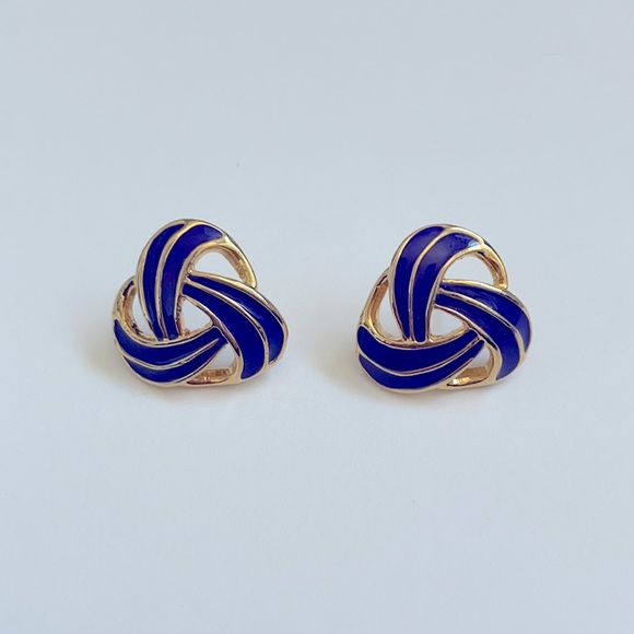 Blue and Gold Vintage Post Earrings - Picture 1 of 3